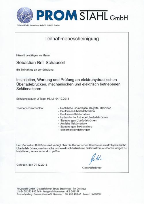 Teilnahmebescheinigung PROM-Schulung 2018 S. Brill